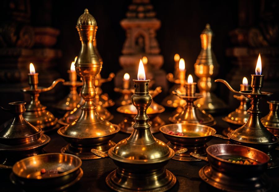 Traditional temple oil lamps
